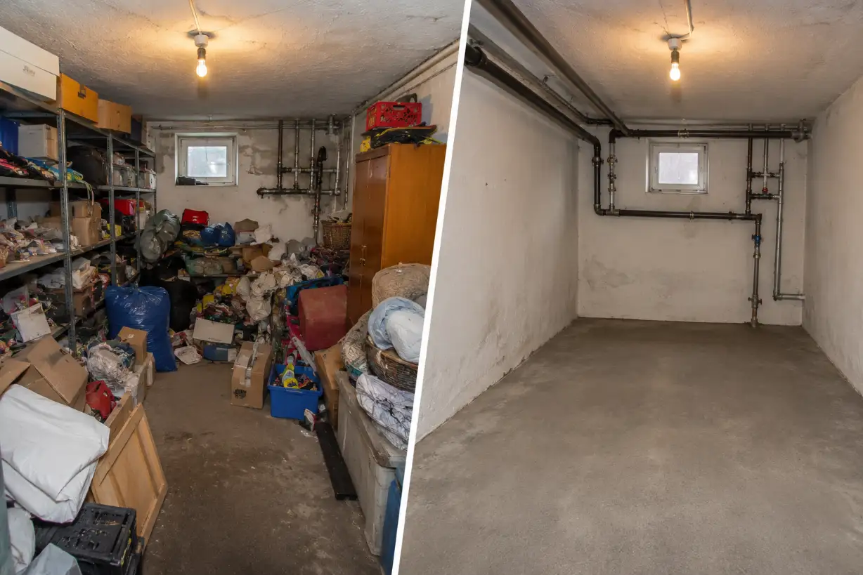 Vorher-Nachher-Vergleich: Wiener Altbau-Keller vor und nach der professionellen Entrümpelung durch Swift Umzug